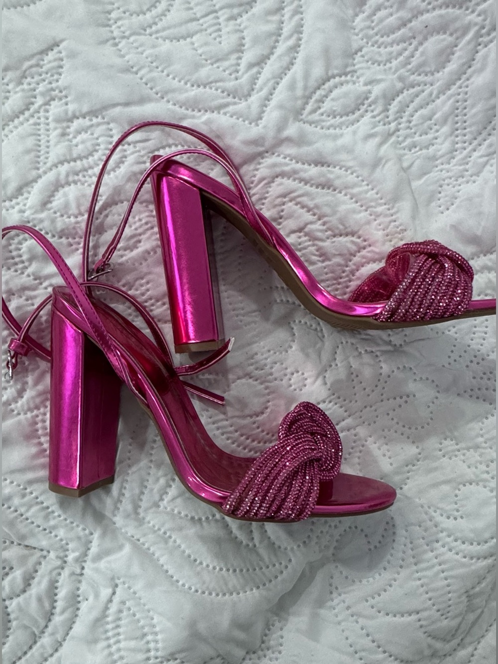 Women’s Metallic Hot Pink Block Heel Sandals